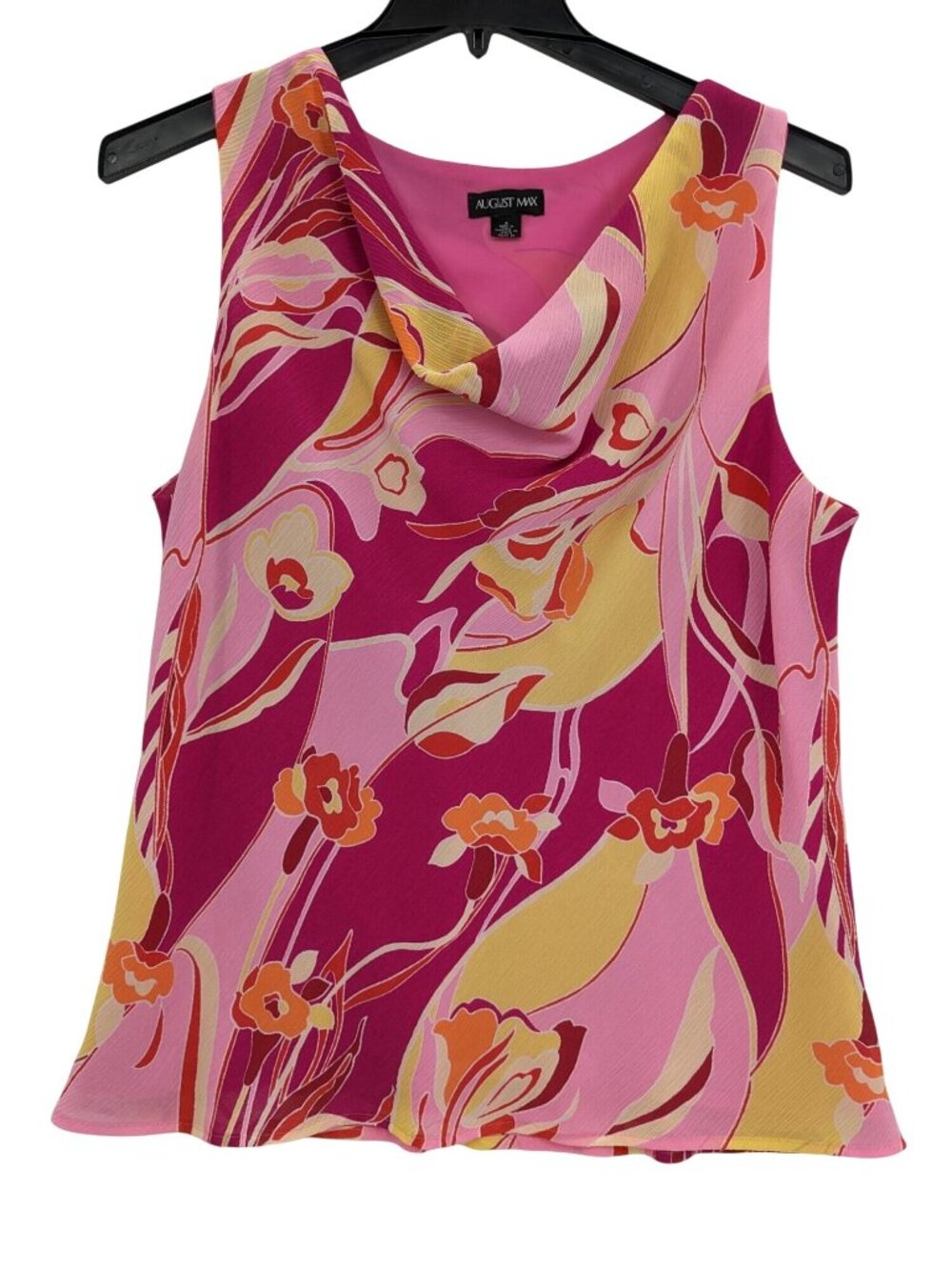 August Max‎ Cowl Neck Sleeveless Blouse Abstract Floral Office Y2K Italy Made 4